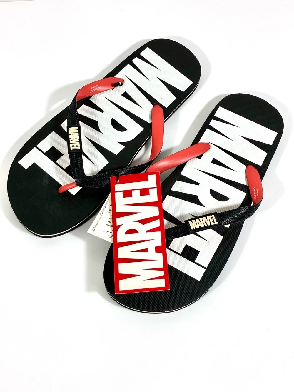Marvel Comics Men Classic Logo Flip Flops Beach Slides Black White US 9 11 12